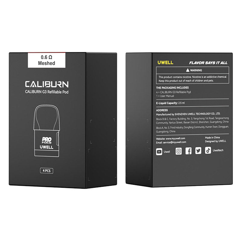 Uwell Caliburn G3 / Caliburn GK3 / Caliburn G3 ECO / Caliburn GK3 TENET Pod Cartridge 2.5ml / 2ml (4pcs/pack)