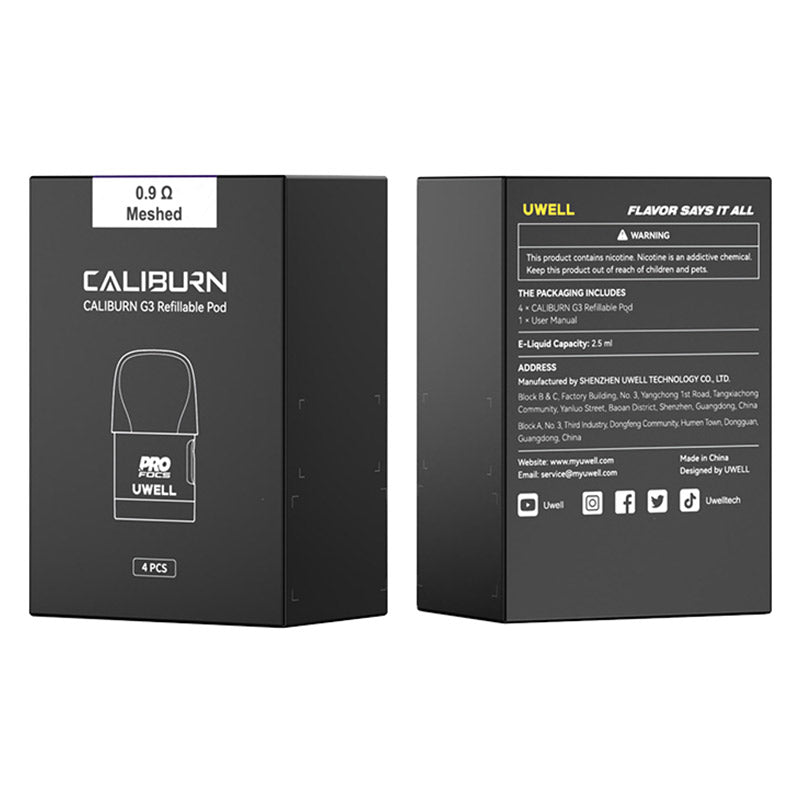 Uwell Caliburn G3 Refillable Pod Cartridge for Caliburn G3 / GK3 / G3 ECO/GK3 TENET/G3 Lite /G3 Lite KoKo/ G3 Pro /G3 Pro KoKo Pod Kit / Caliburn G4/G4 Mini/G4 Pro Pod Kit2.5ml/3ml (4pcs/pack)