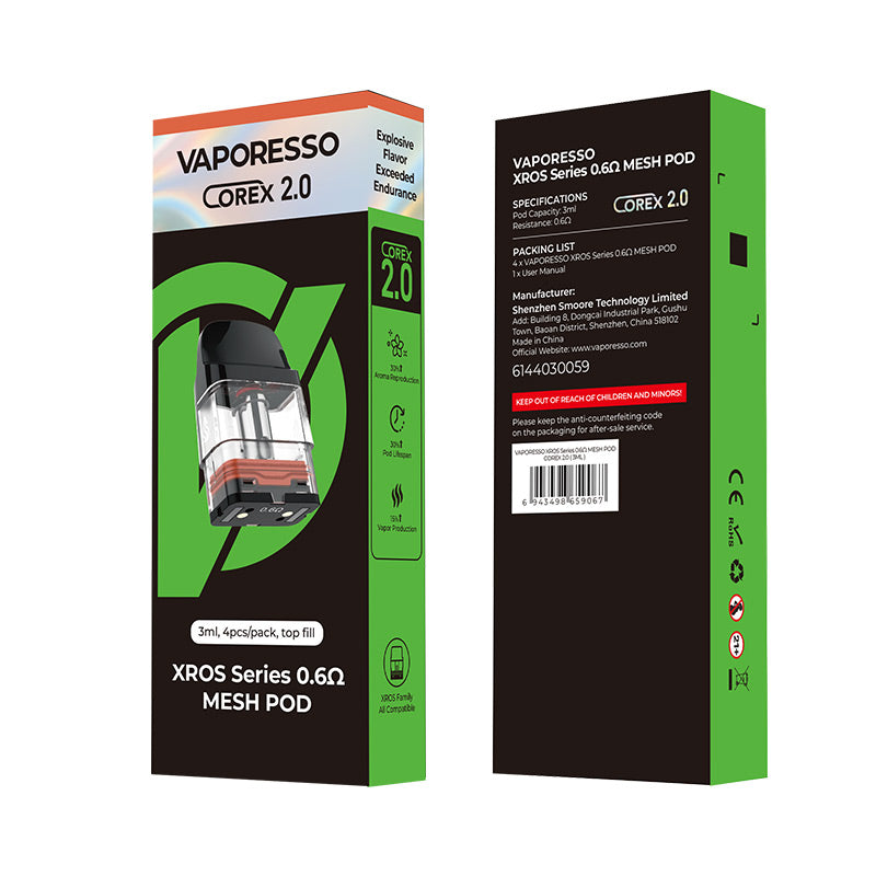 Vaporesso Xros Series Corex 2.0 Pod Cartridge for Xros / Xros 2 / Xros Mini / Xros 3 / Xros 3 Mini / Xros Nano / Xros 3 Nano / Xros Pro / Xros Cube / Xros 4 / Xros 4 Mini/Xros 4 Nano/ Xros 5 /Xros 5 Mini Kit 2ml / 3ml (4pcs/pack)