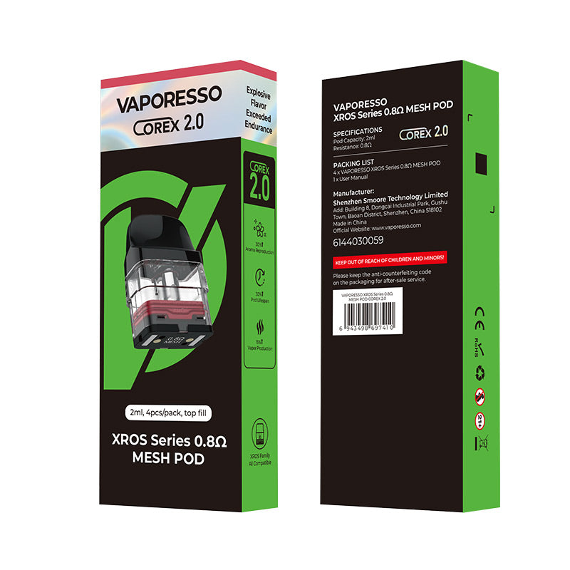 Vaporesso Xros Series Corex 2.0 Pod Cartridge for Xros / Xros 2 / Xros Mini / Xros 3 / Xros 3 Mini / Xros Nano / Xros 3 Nano / Xros Pro / Xros Cube / Xros 4 / Xros 4 Mini/Xros 4 Nano/ Xros 5 /Xros 5 Mini Kit 2ml / 3ml (4pcs/pack)