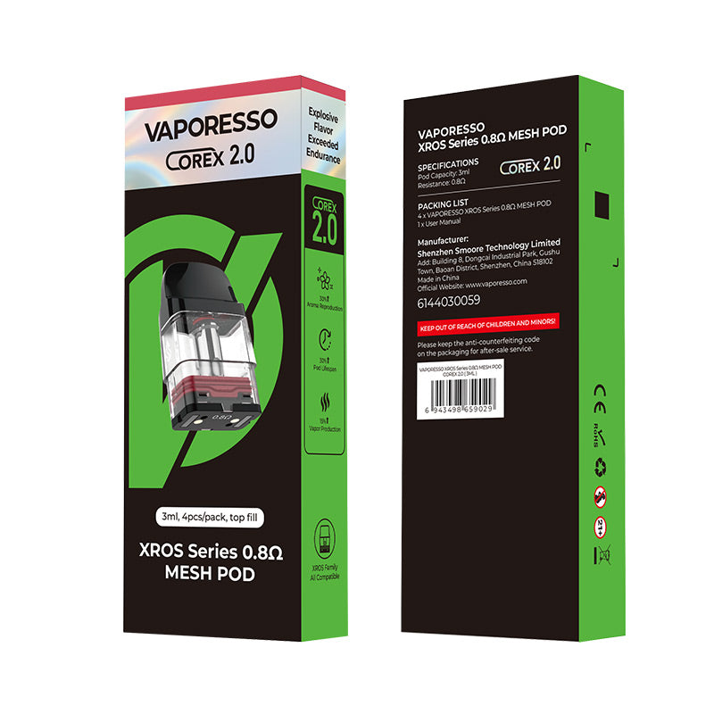 Vaporesso Xros Series Corex 2.0 Pod Cartridge for Xros / Xros 2 / Xros Mini / Xros 3 / Xros 3 Mini / Xros Nano / Xros 3 Nano / Xros Pro / Xros Cube / Xros 4 / Xros 4 Mini/Xros 4 Nano/ Xros 5 /Xros 5 Mini Kit 2ml / 3ml (4pcs/pack)