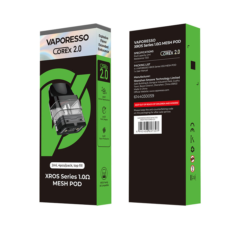 Vaporesso Xros Series Corex 2.0 Pod Cartridge for Xros / Xros 2 / Xros Mini / Xros 3 / Xros 3 Mini / Xros Nano / Xros 3 Nano / Xros Pro / Xros Cube / Xros 4 / Xros 4 Mini/Xros 4 Nano/ Xros 5 /Xros 5 Mini Kit 2ml / 3ml (4pcs/pack)