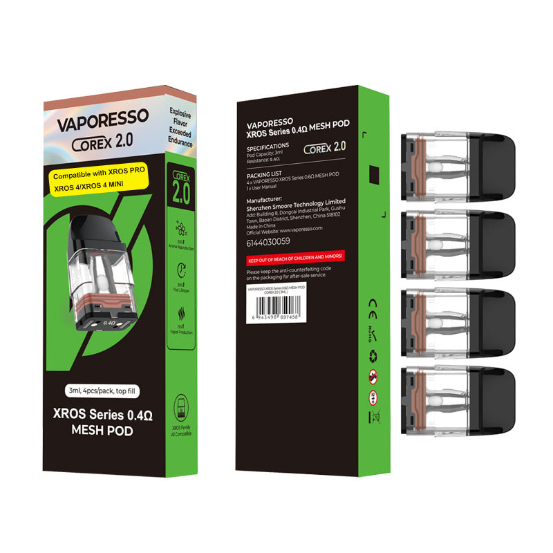 Vaporesso Xros Series Corex 2.0 Pod Cartridge for Xros / Xros 2 / Xros Mini / Xros 3 / Xros 3 Mini / Xros Nano / Xros 3 Nano / Xros Pro / Xros Cube / Xros 4 / Xros 4 Mini/Xros 4 Nano/ Xros 5 /Xros 5 Mini Kit 2ml / 3ml (4pcs/pack)
